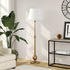 68" Brass Traditional Shaped Floor Lamp With White Frosted Glass Drum Shade