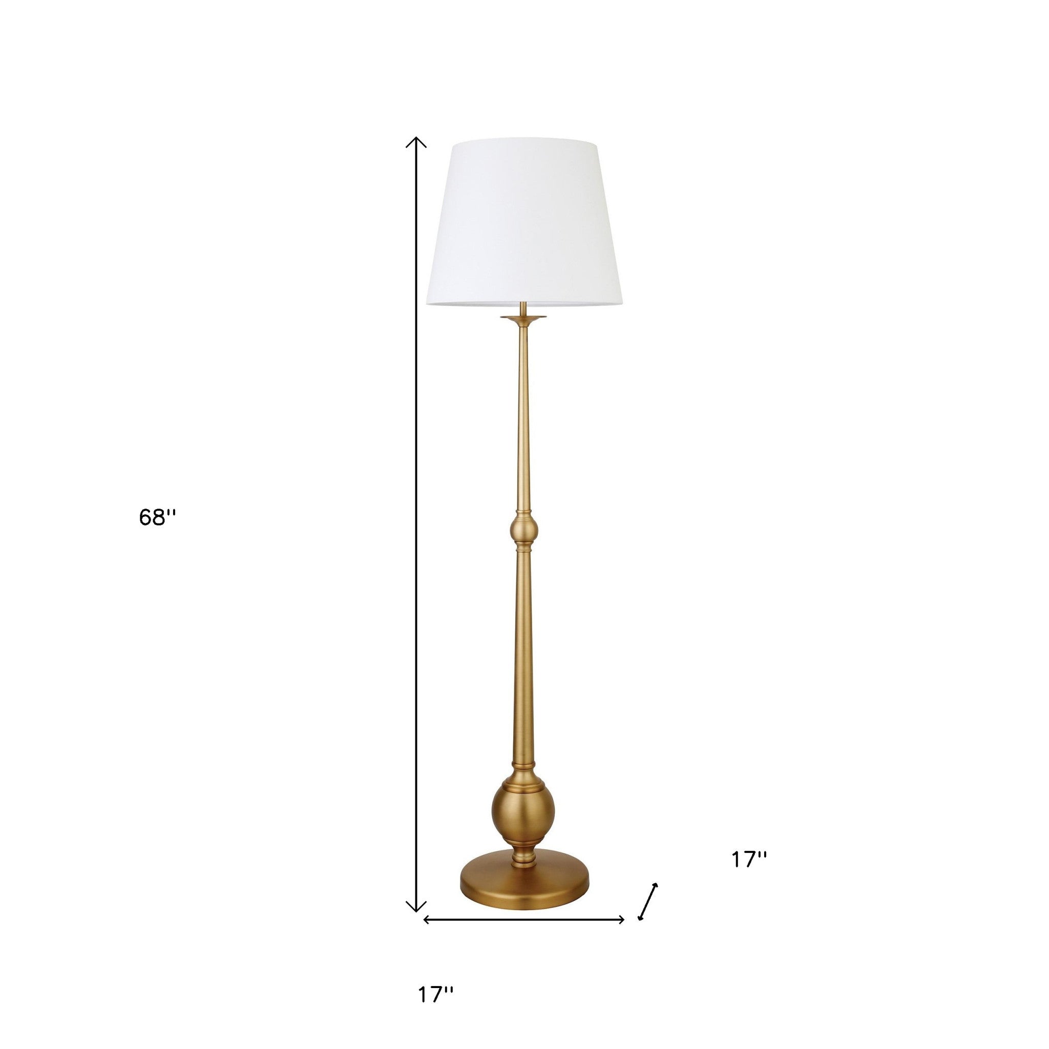 68" Brass Traditional Shaped Floor Lamp With White Frosted Glass Drum Shade