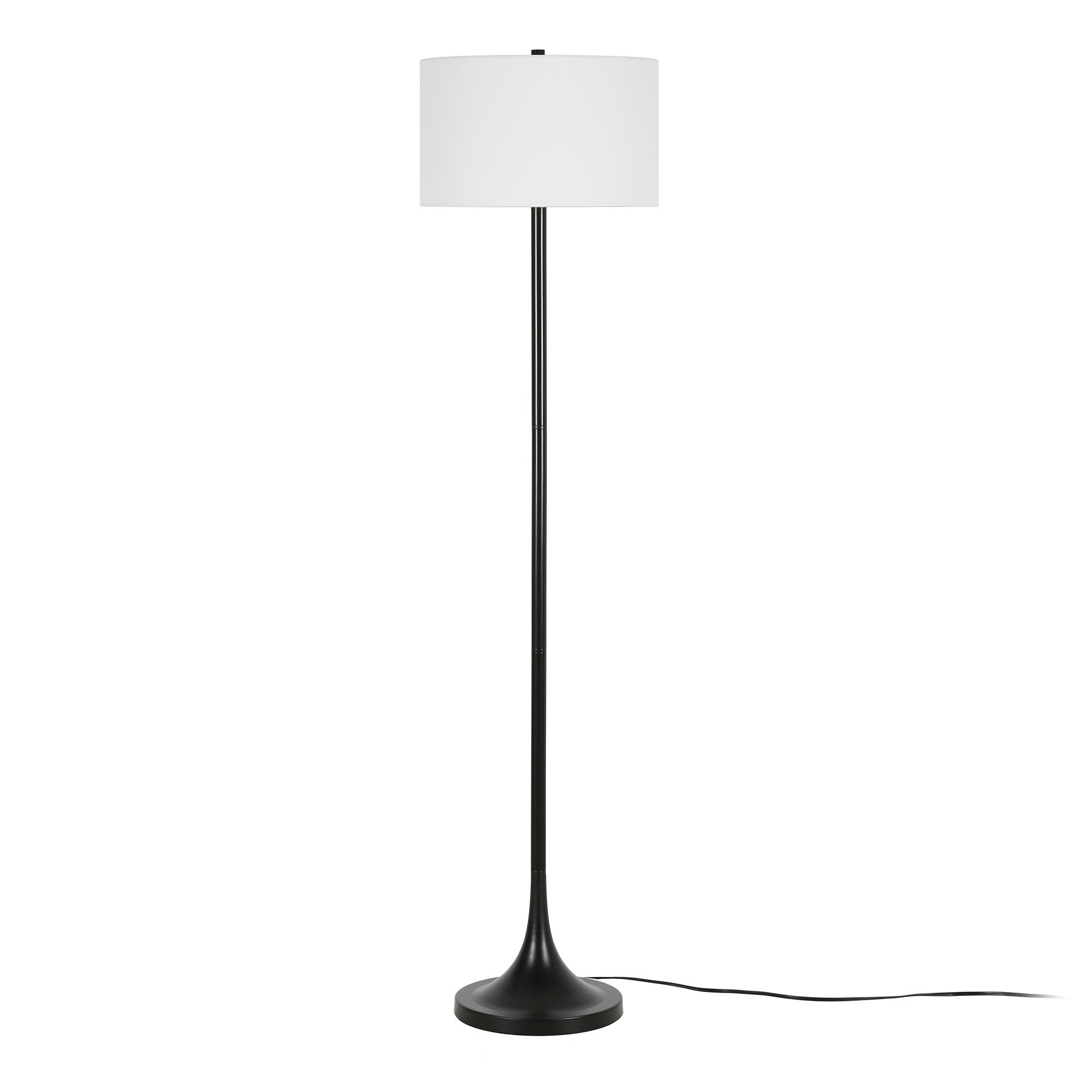 62" Black Traditional Shaped Floor Lamp With White Frosted Glass Drum Shade