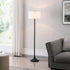 62" Black Traditional Shaped Floor Lamp With White Frosted Glass Drum Shade