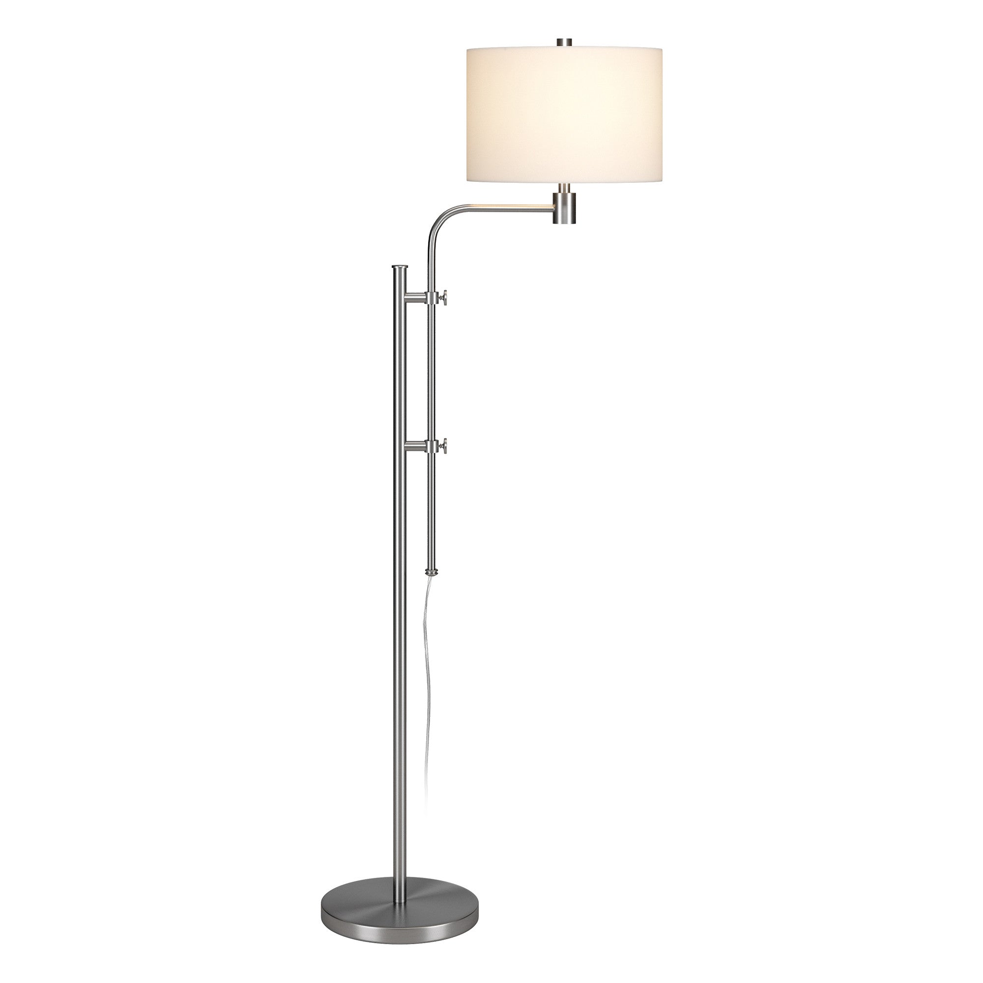 71" Nickel Adjustable Traditional Shaped Floor Lamp With White Frosted Glass Drum Shade