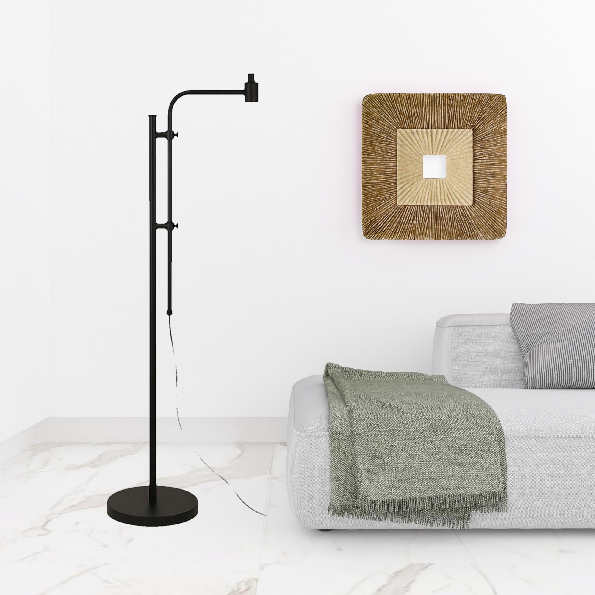 71" Black Adjustable Floor Lamp With White Frosted Glass Drum Shade