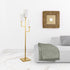 69" Brass Three Light Torchiere Floor Lamp With White Frosted Glass Rectangular Shade