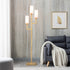 69" Brass Three Light Torchiere Floor Lamp With White Frosted Glass Rectangular Shade