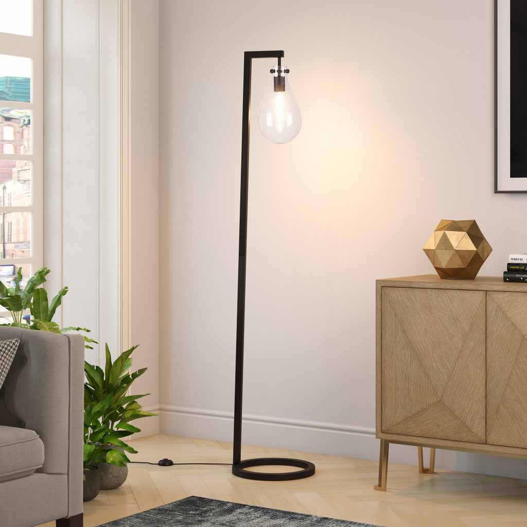 66" Black Reading Floor Lamp With Clear Seeded Glass Empire Shade