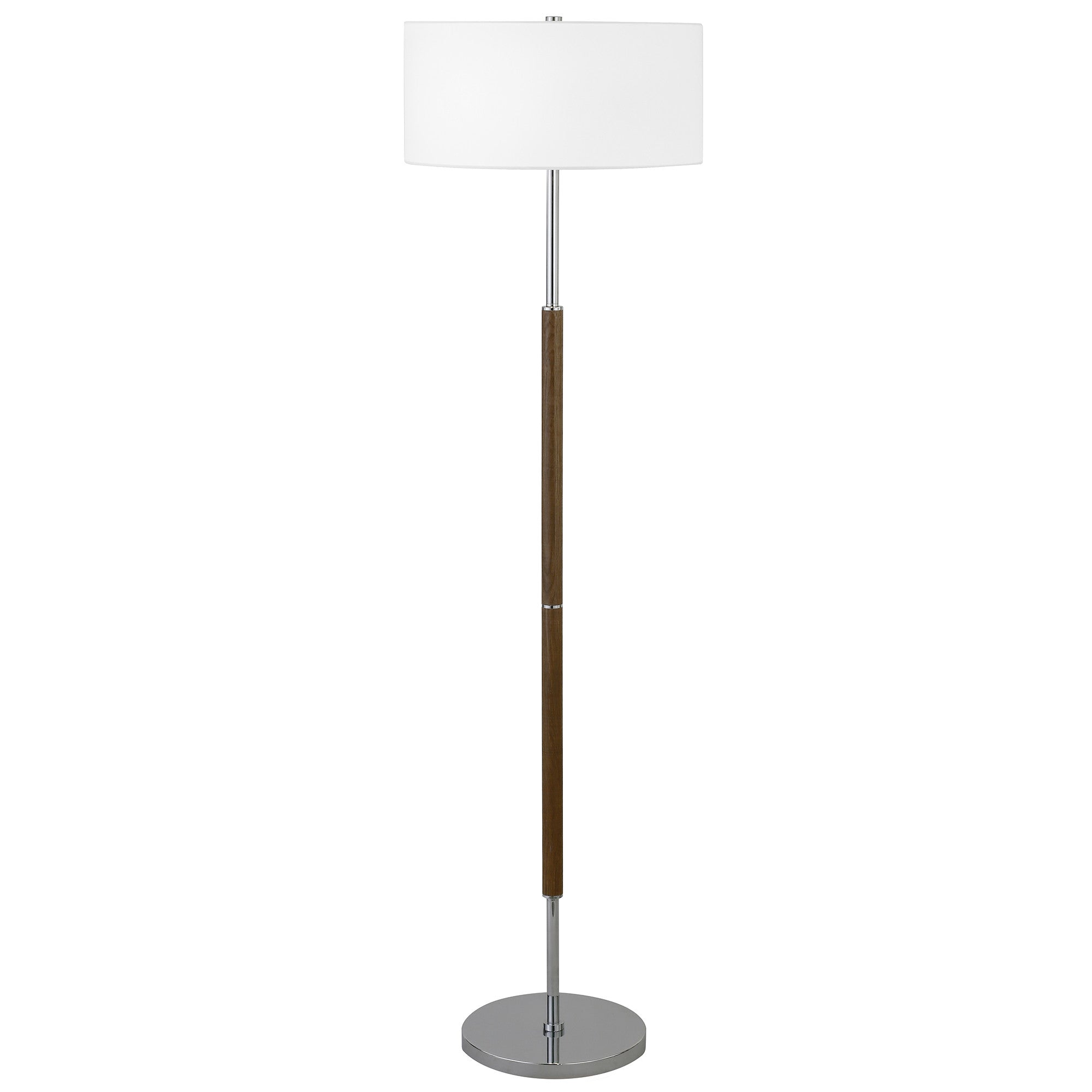61" Nickel Two Light Floor Lamp With White Frosted Glass Drum Shade