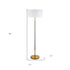 61" Brass Two Light Floor Lamp With White Frosted Glass Drum Shade