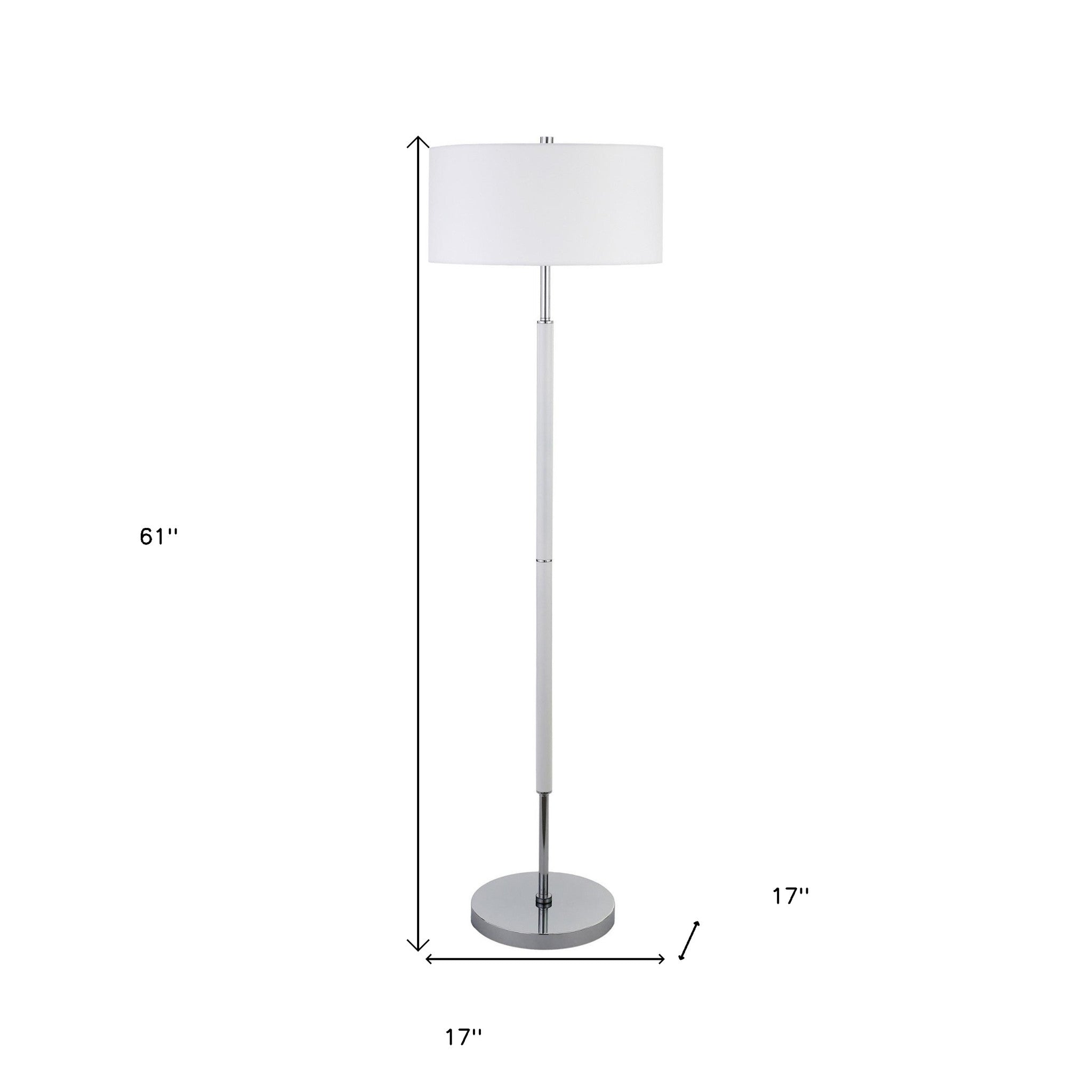 61" Nickel Two Light Floor Lamp With White Frosted Glass Drum Shade