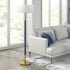 61" Brass Two Light Floor Lamp With White Frosted Glass Drum Shade