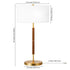 25" Gold and Oak Metal Two Light Table Lamp With White Drum Shade