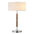 25" Silver and Oak Two Light Table Lamp With White Drum Shade