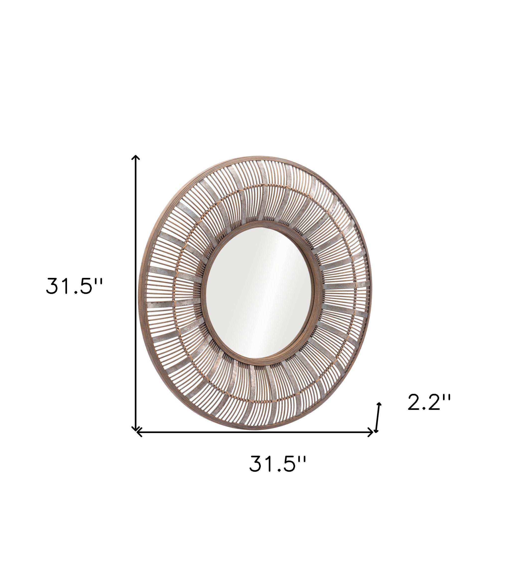 32" Brown Round Accent Mirror