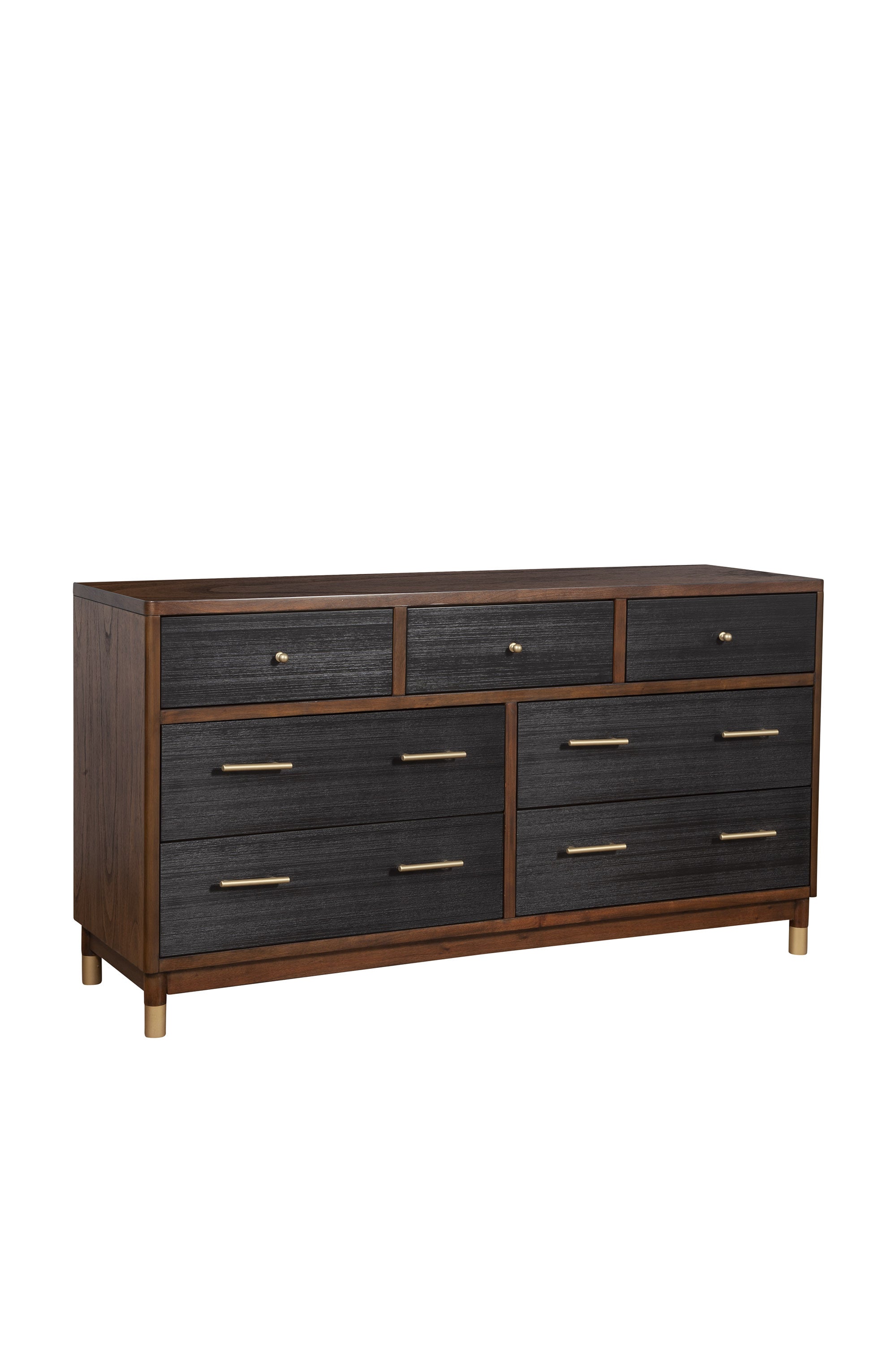 35" Brown and Black Solid Wood Seven Drawer Double Dresser