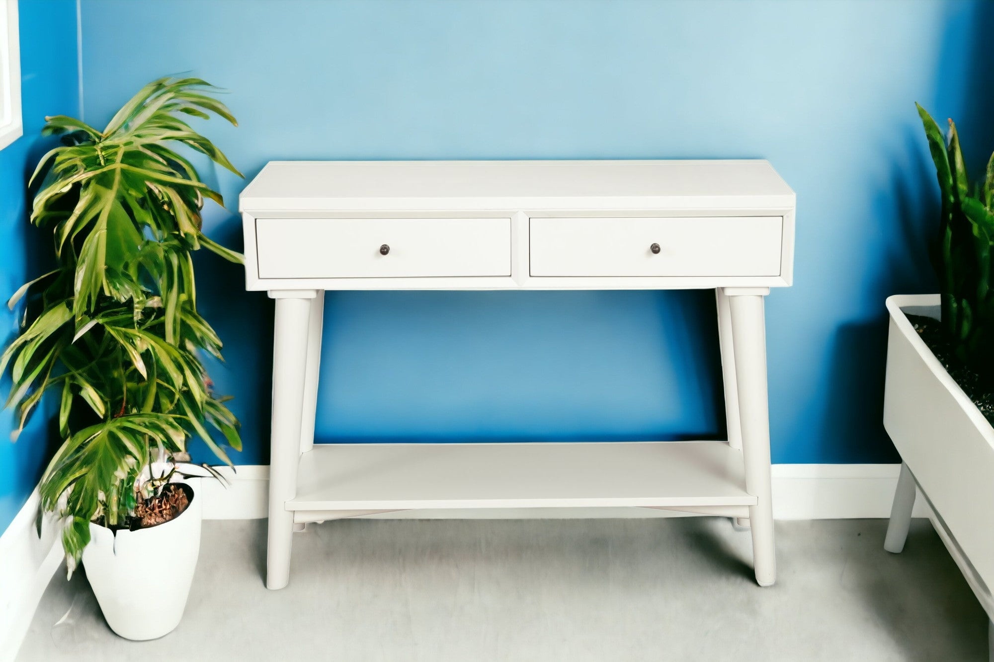 42" White Solid and Manufactured Wood Floor Shelf Console Table With Storage With Storage