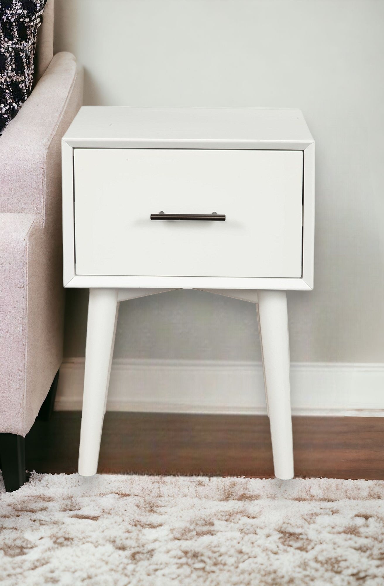 27" White Solid Manufactured Wood End Table With Drawer