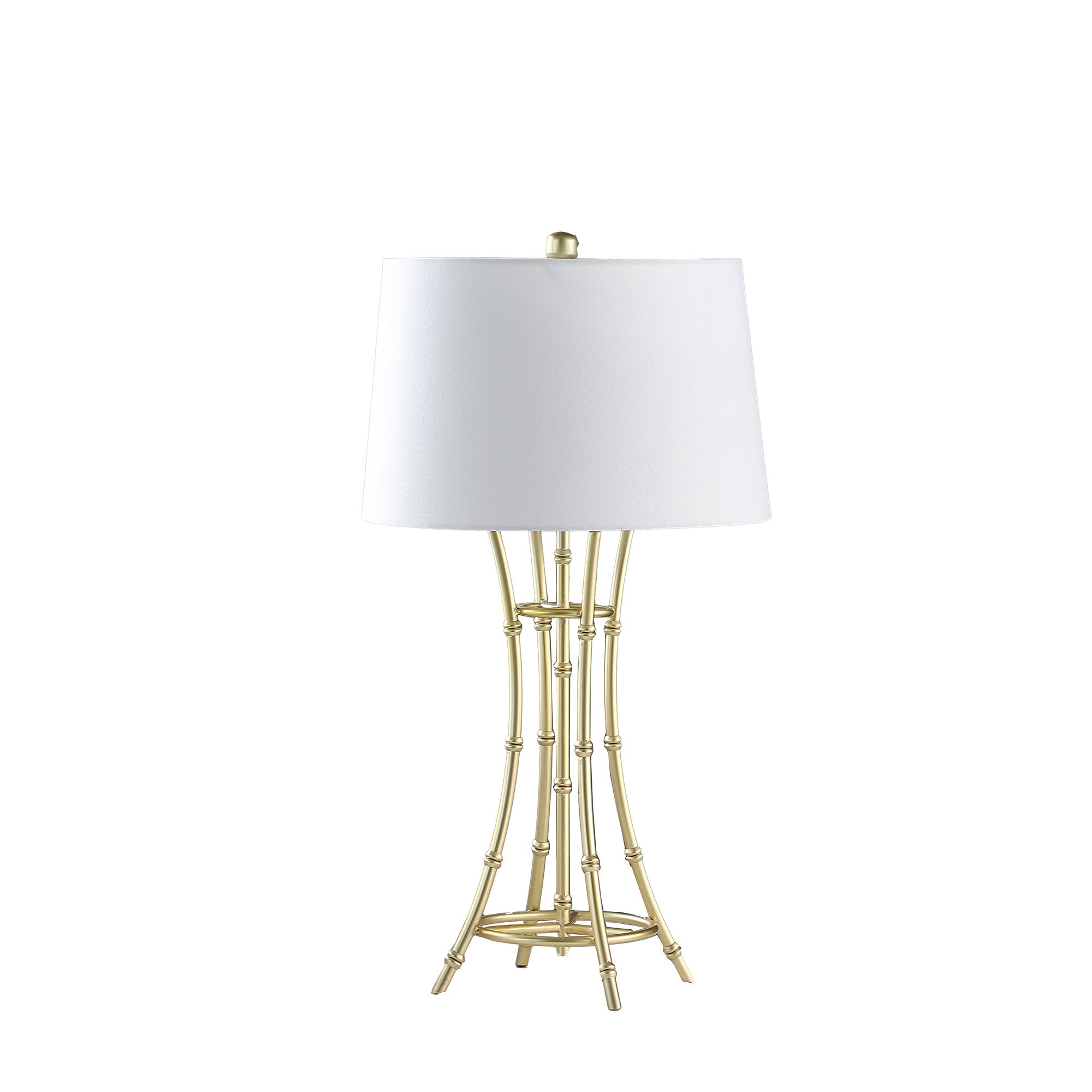 29" Gold Bamboo Design Table Lamp With Off White Drum Shade