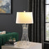 29" Silver Bamboo Design Table Lamp With Off White Drum Shade