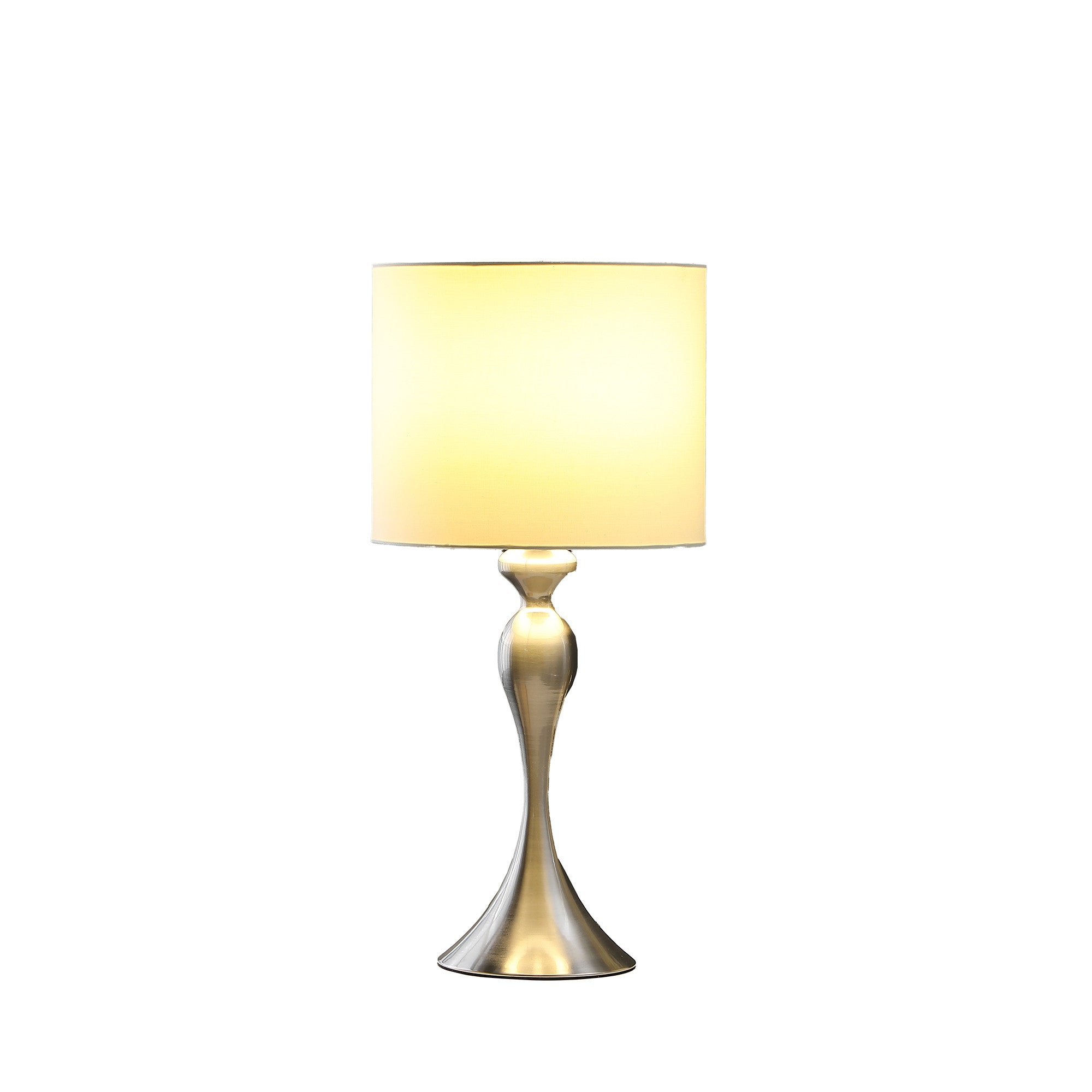 25" Silver Metal Table Lamp With Off White Drum Shade