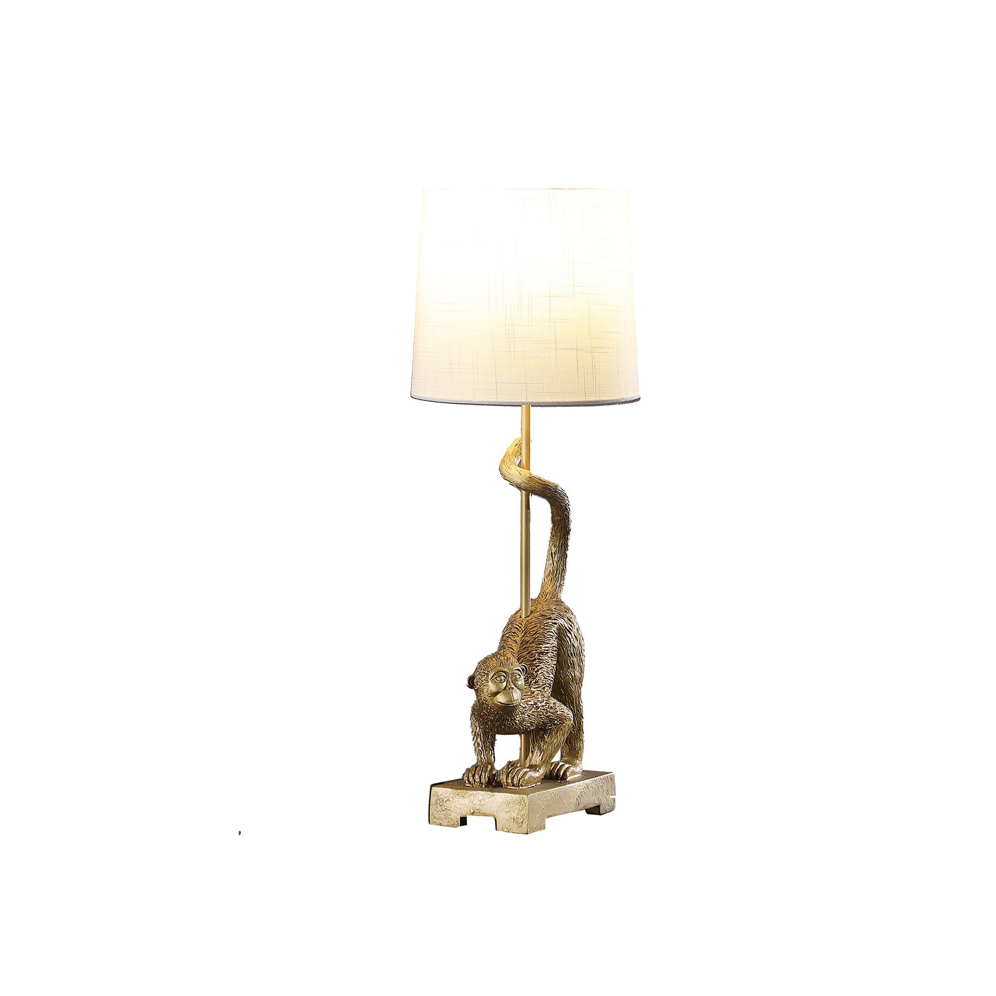 24" Gold Monkey Table Lamp With White Drum Shade