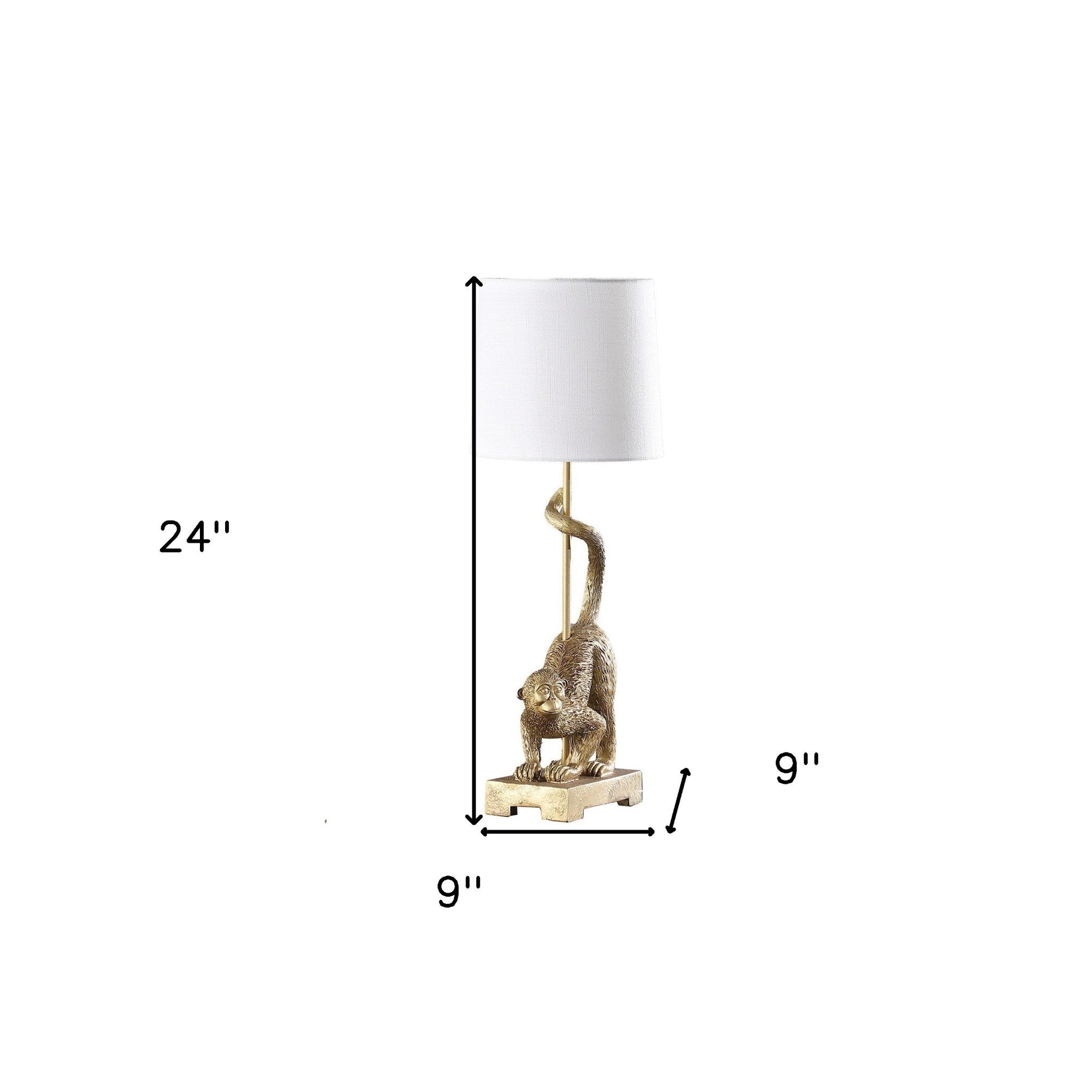 24" Gold Monkey Table Lamp With White Drum Shade