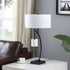 29" Black Metal Two Light Arched Table Lamp With White Drum Shade