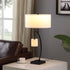 29" Black Metal Two Light Arched Table Lamp With White Drum Shade