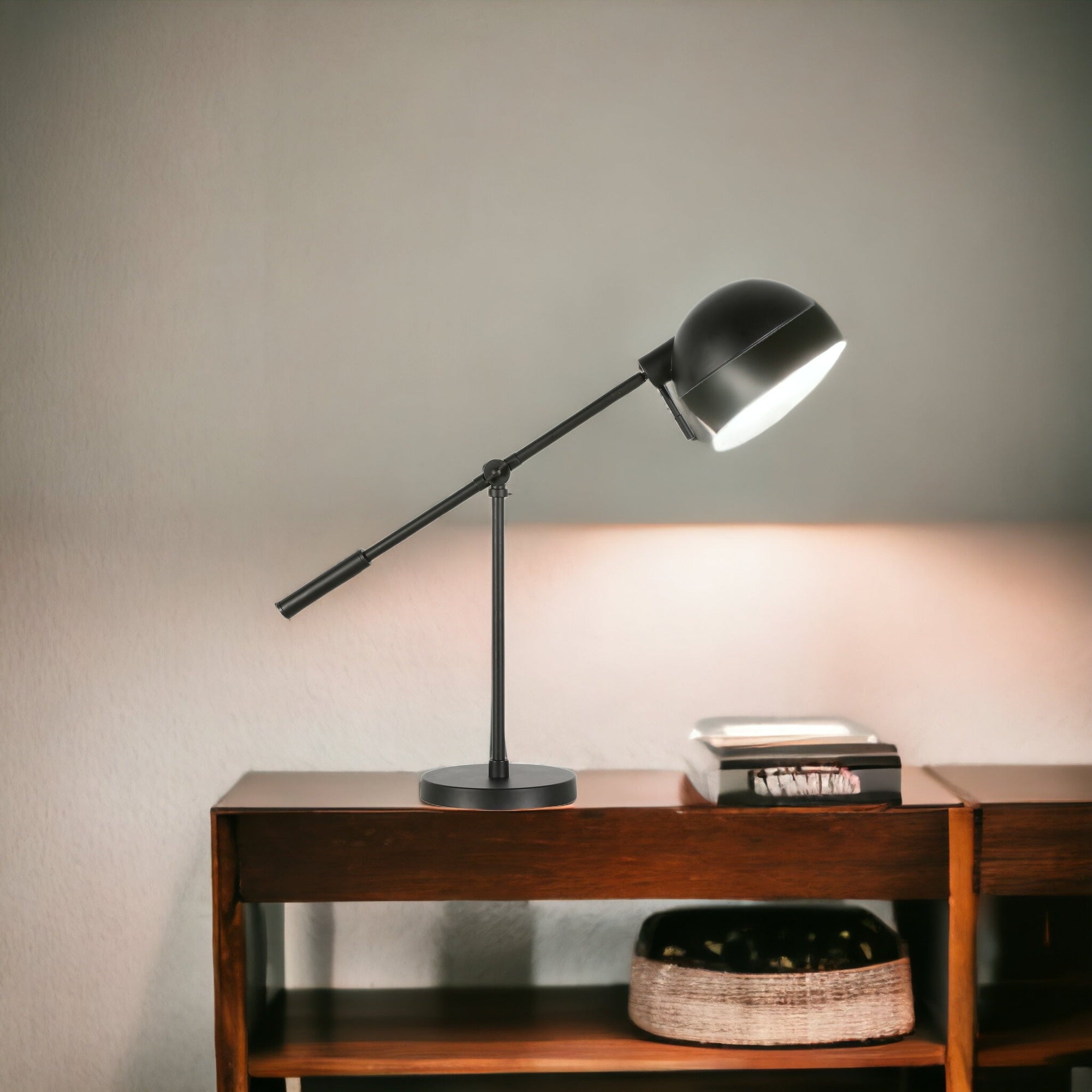 23" Black Metal Desk Table Lamp With Black Dome Shade