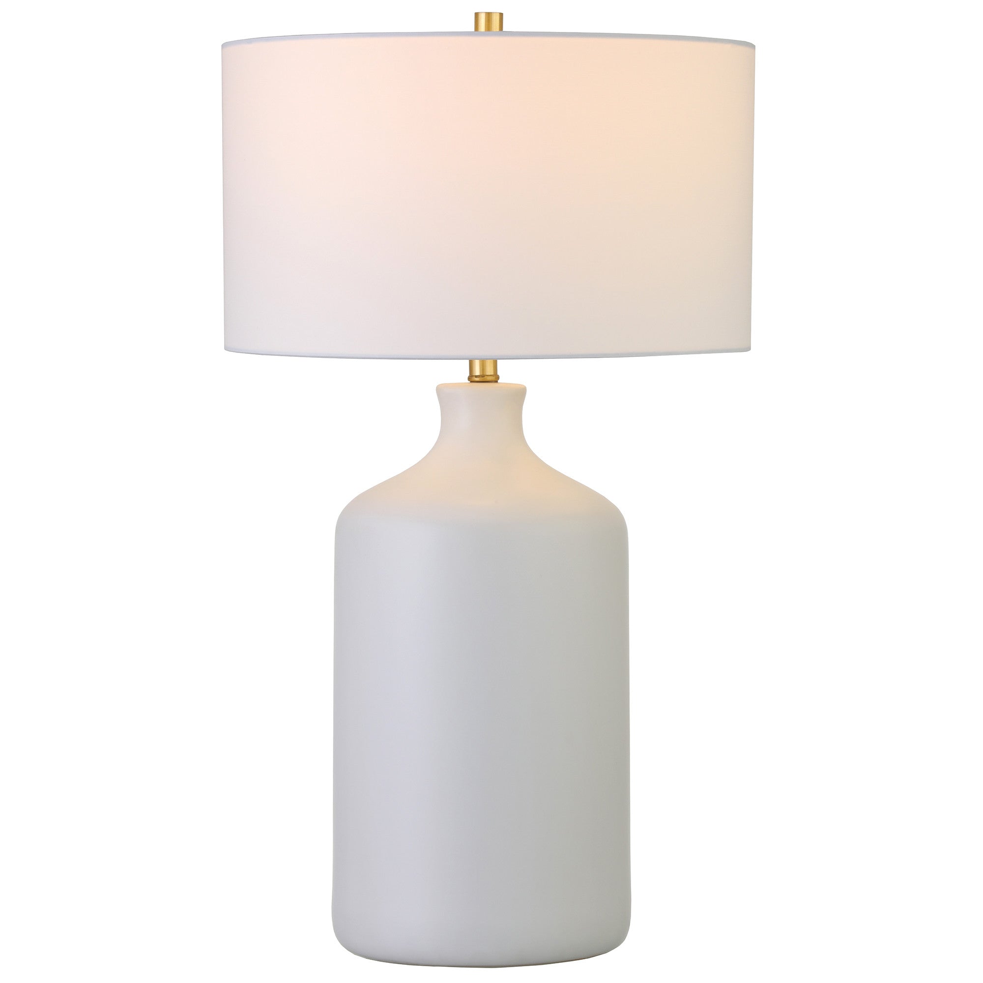 29" White Ceramic Table Lamp With White Drum Shade