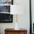 26" Gold and White Marble Table Lamp With White Drum Shade