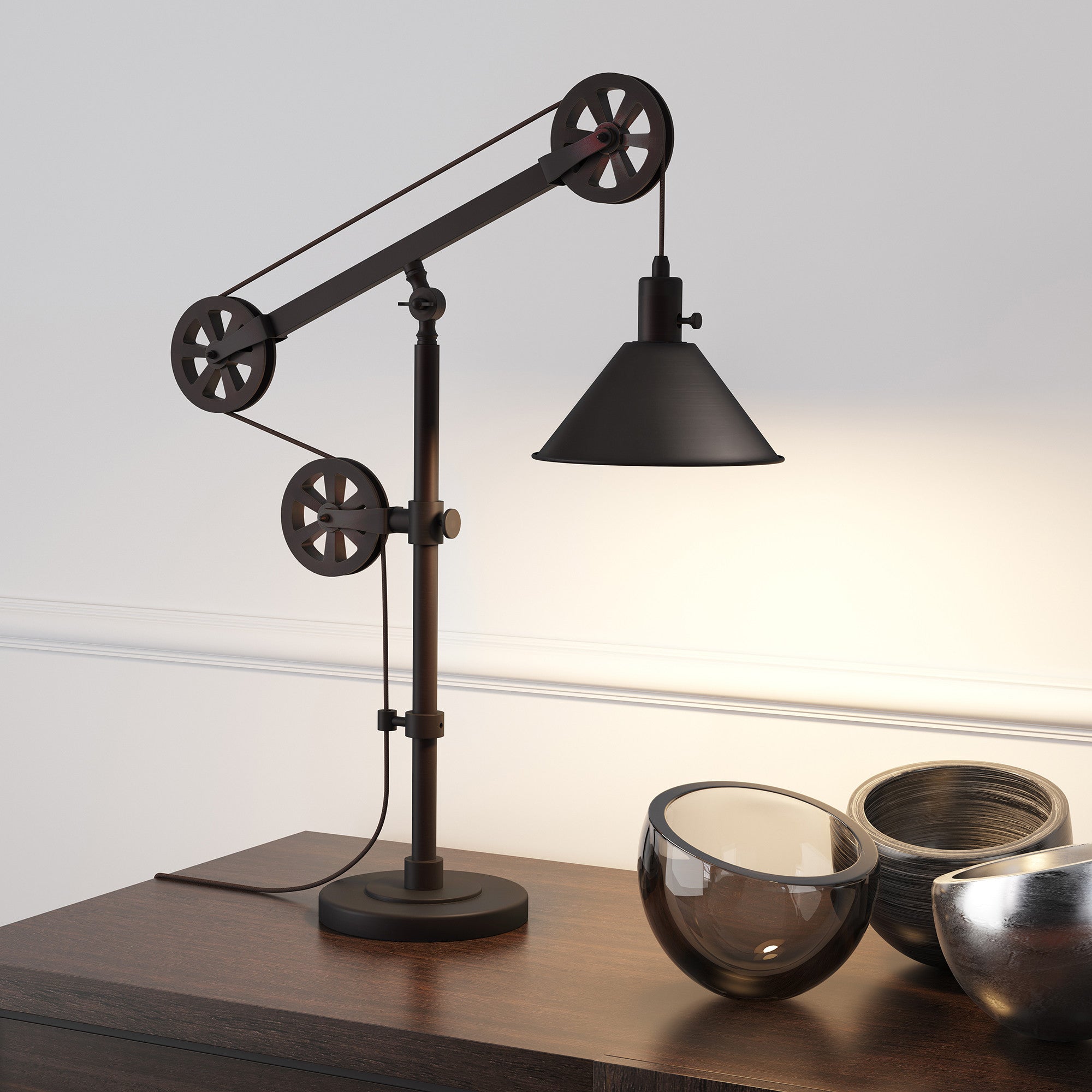 29" Black Metal Desk Table Lamp With Black Cone Shade