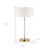 25" Gold and White Metal Two Light Table Lamp With White Drum Shade