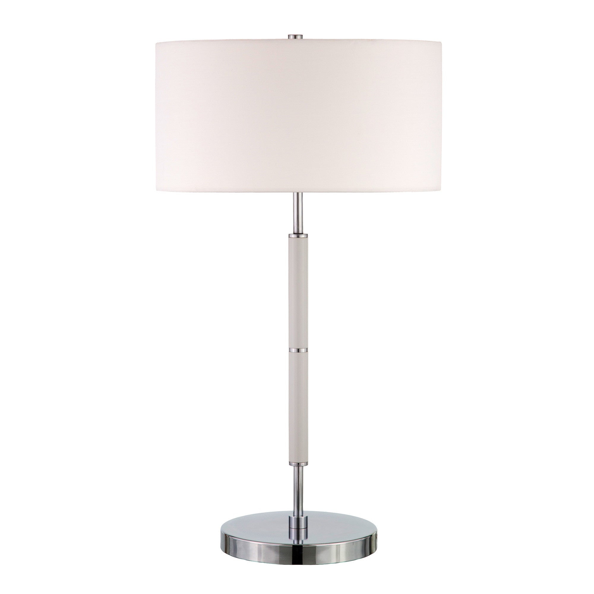 25" White and Silver Metal Two Light Table Lamp With White Drum Shade