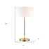 25" Gray and Gold Metal Two Light Table Lamp With White Drum Shade