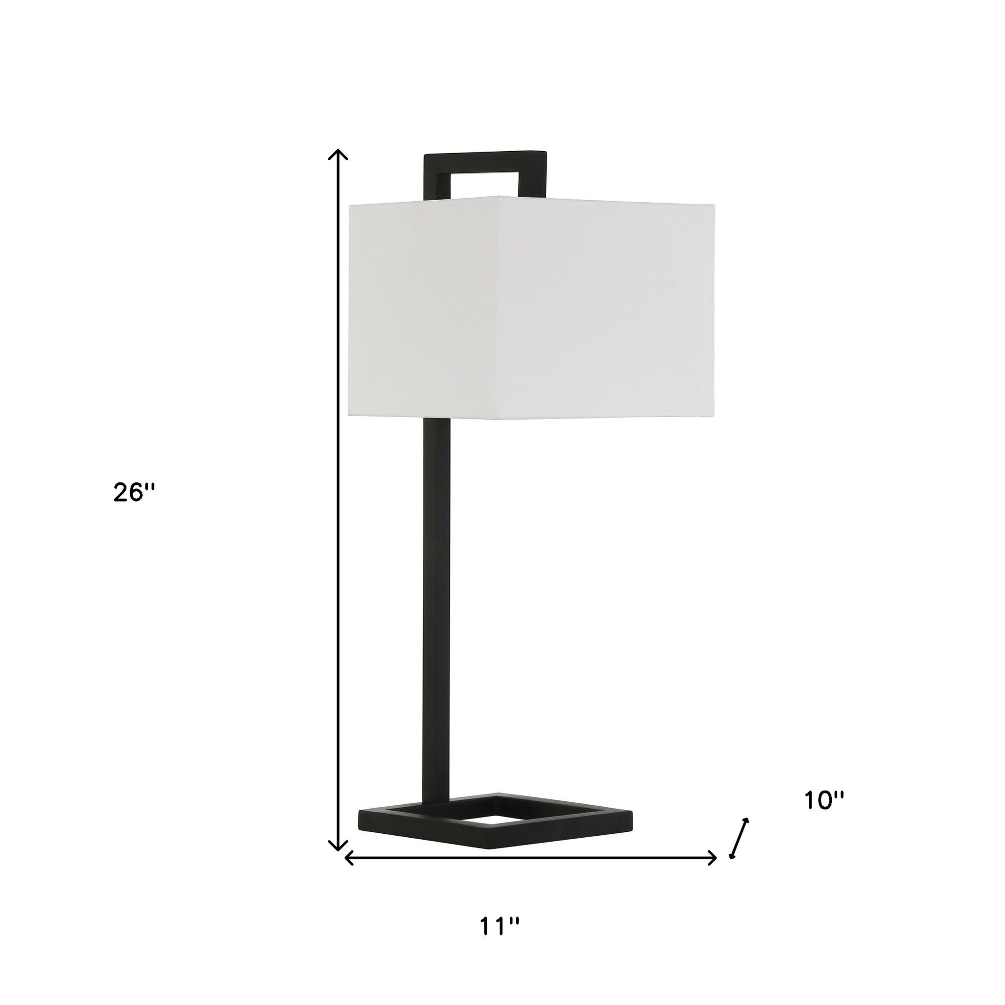 26" Black Metal Arched Table Lamp With White Square Shade