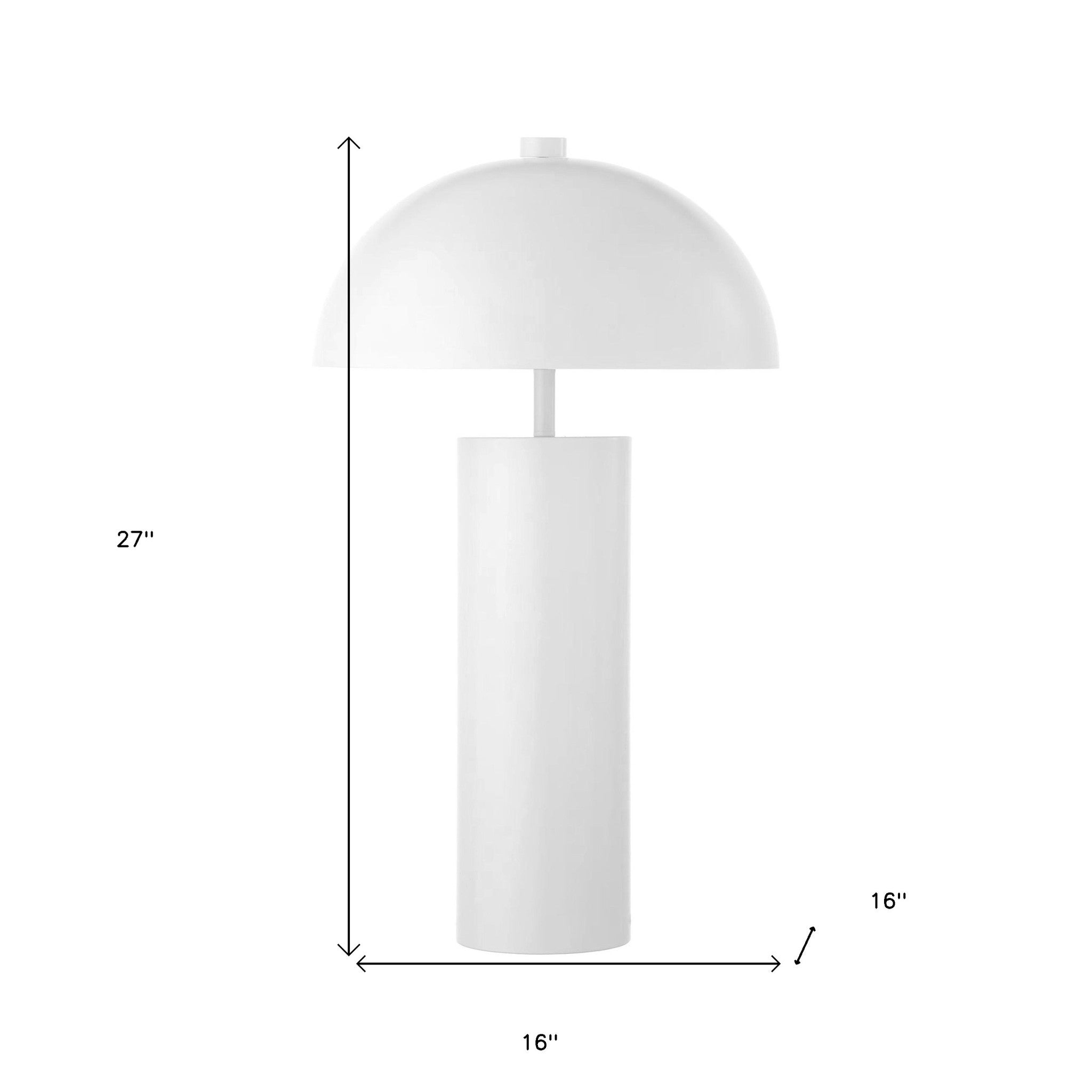 27" White Metal Table Lamp With White Dome Shade