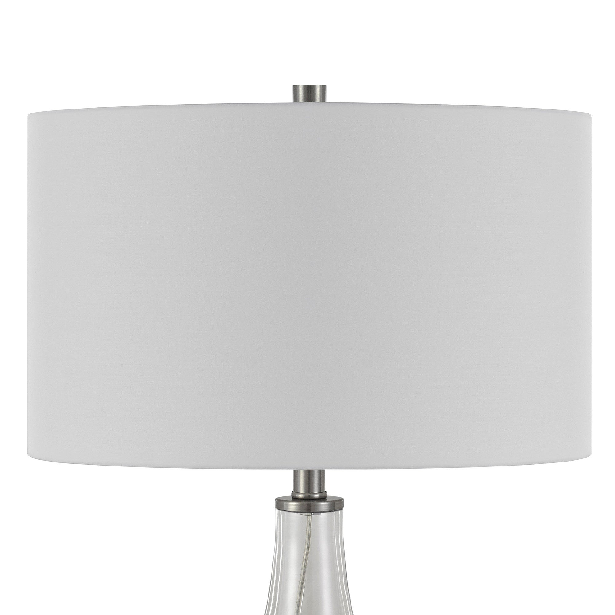 25" Nickel Glass Table Lamp With White Drum Shade