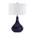 25" Navy Blue Glass Table Lamp With White Drum Shade