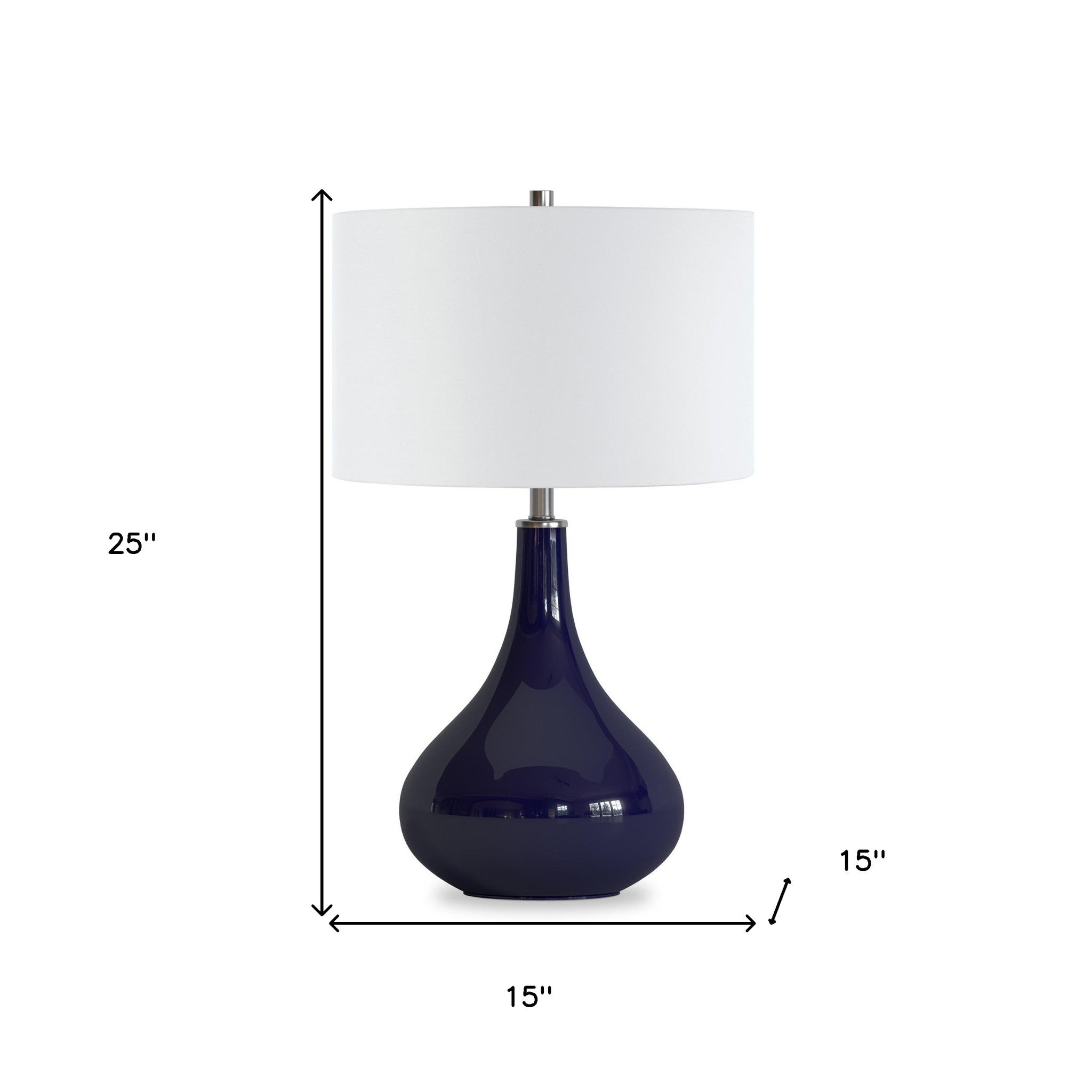 25" Navy Blue Glass Table Lamp With White Drum Shade