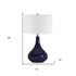 25" Navy Blue Glass Table Lamp With White Drum Shade