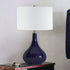 25" Navy Blue Glass Table Lamp With White Drum Shade