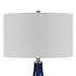 25" Navy Blue Glass Table Lamp With White Drum Shade