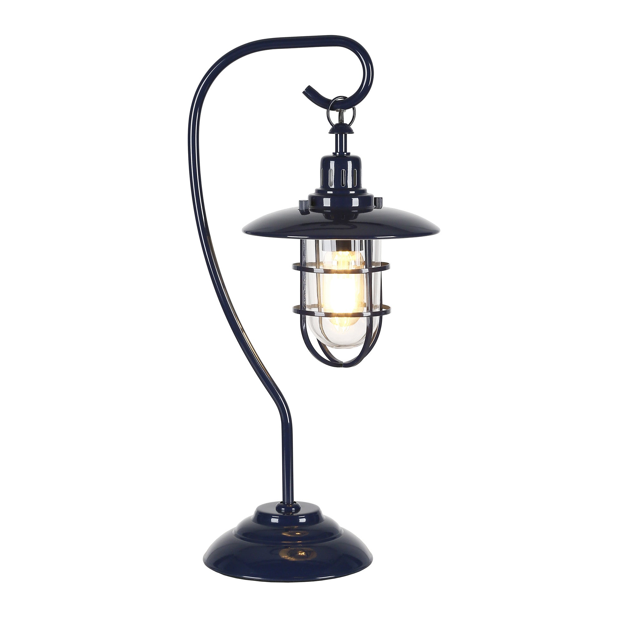 22" Navy Blue Metal Arched Table Lamp With Navy Blue Cage Shade