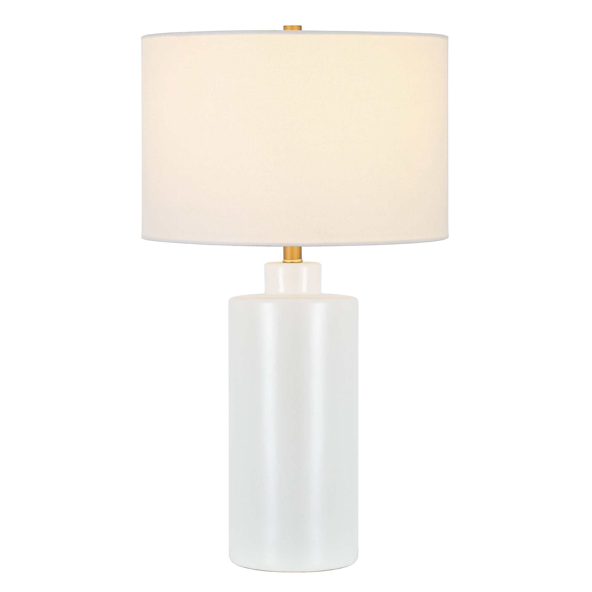 25" White Ceramic Table Lamp With White Drum Shade