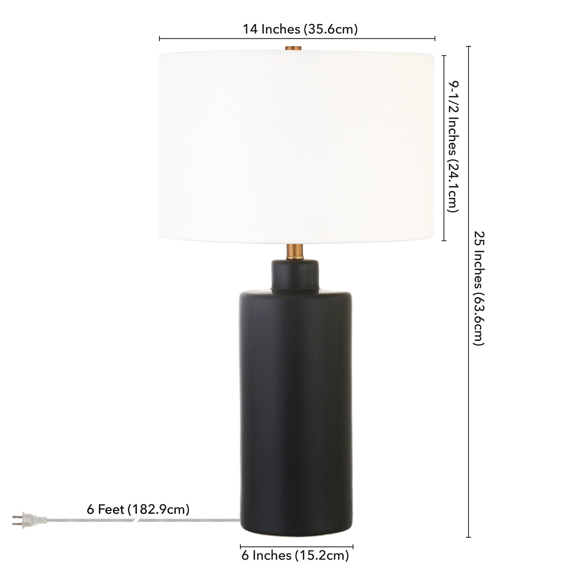 25" Black Ceramic Table Lamp With White Drum Shade