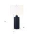 25" Navy Blue Ceramic Cylinder Table Lamp With White Drum Shade