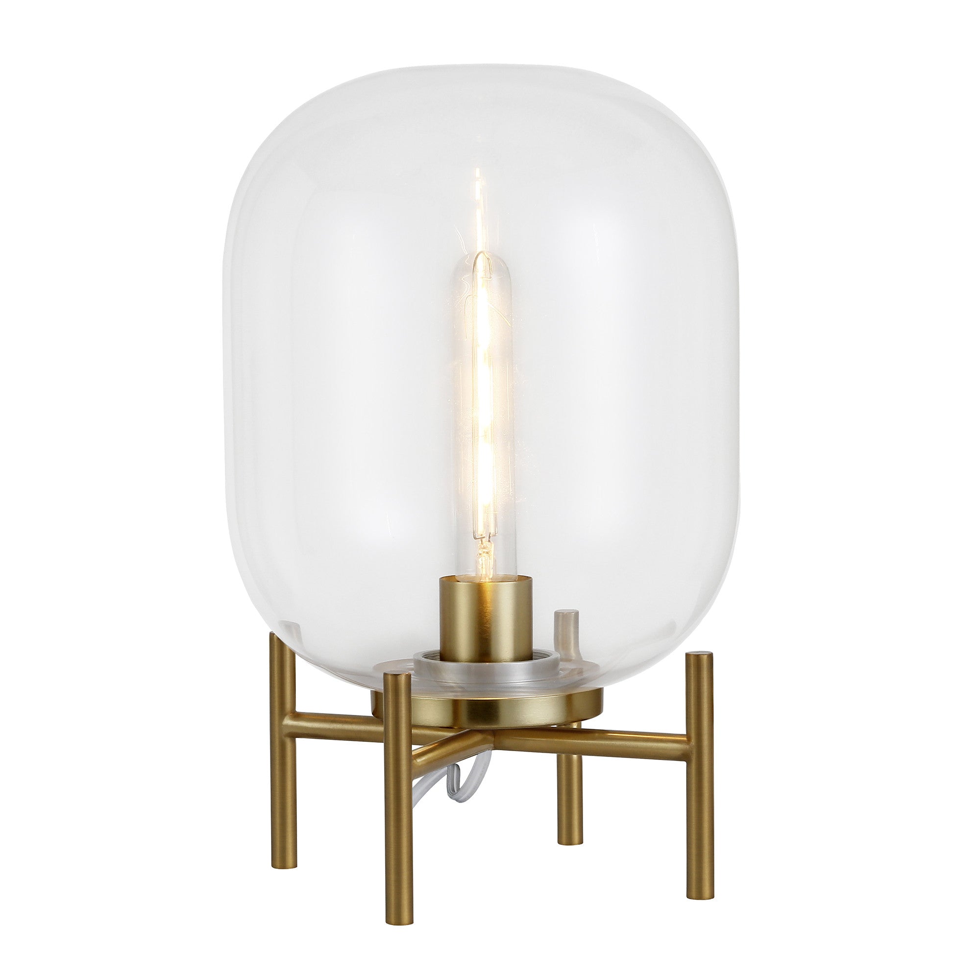 15" Brass Metal Table Lamp With Clear Cylinder Shade