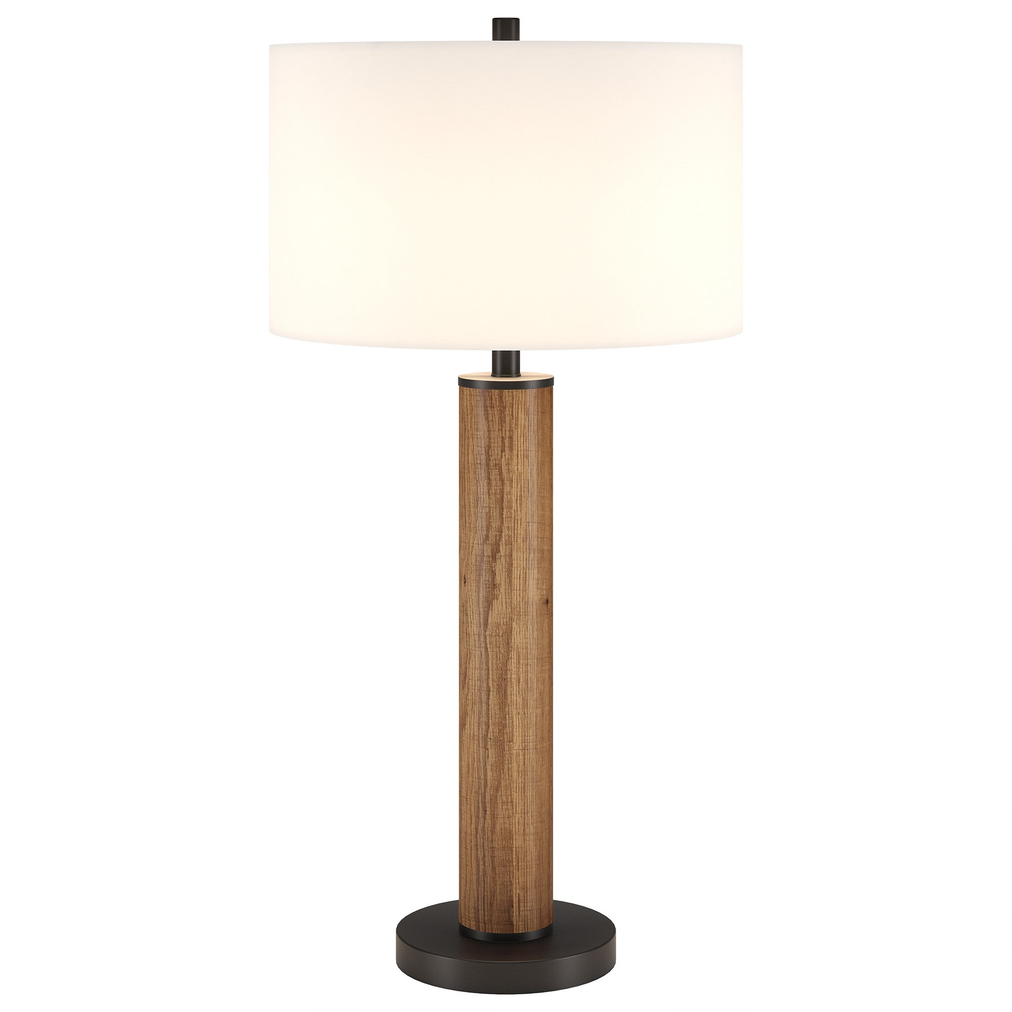 29" Brown and Black Metal Table Lamp With White Drum Shade