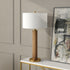 29" Gold and Brown Metal Table Lamp With White Drum Shade