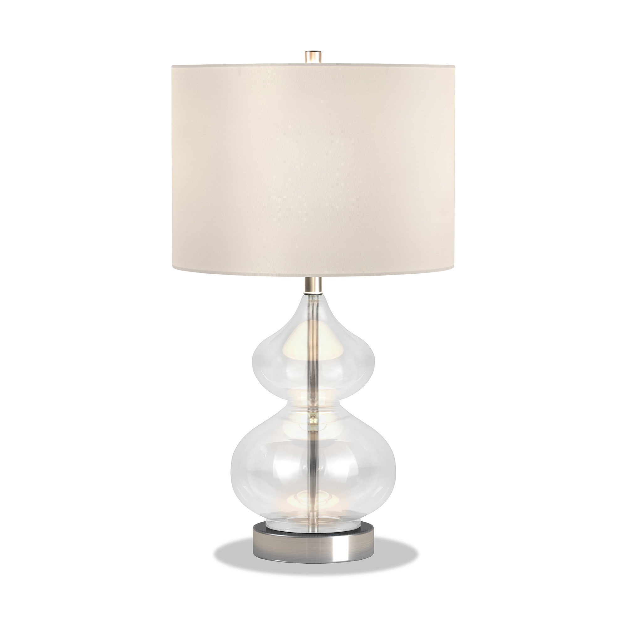 23" Nickel Glass Table Lamp With White Drum Shade