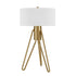 25" Brass Metal Two Light Tripod Table Lamp With White Drum Shade